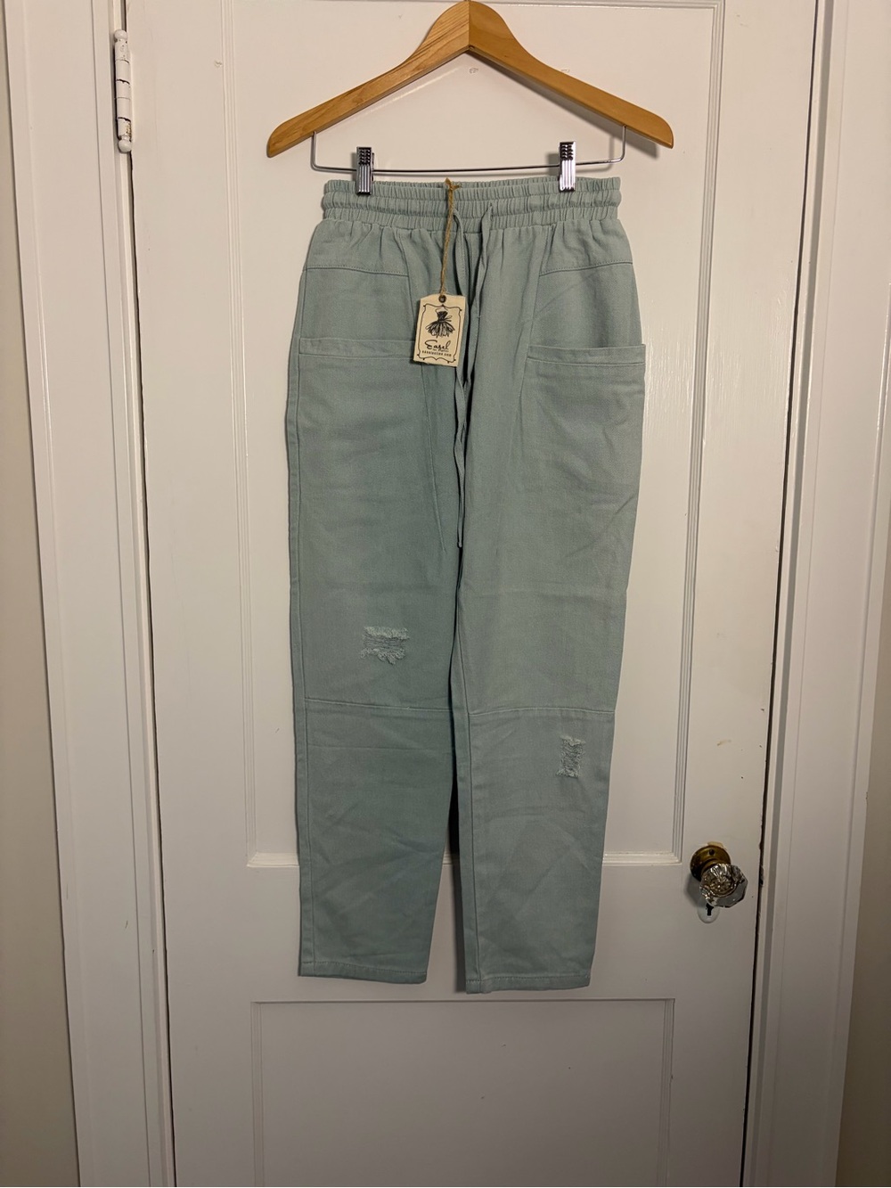 High-Rise Women’s Light Jeans with Drawstring Waist